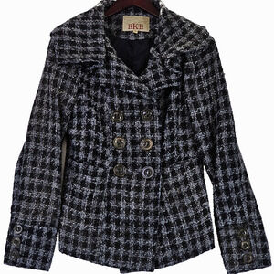 BKE Buckle Women's Woven Tweed Boho Double Breasted Peacoat Houndstooth Medium